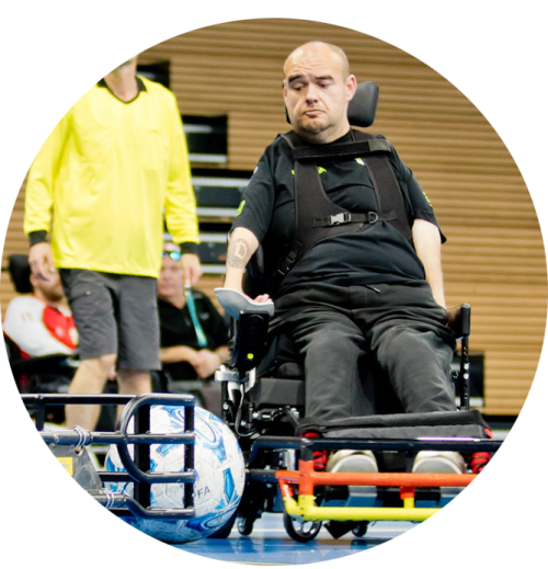 This is a photo of Torsten playing Powerchair Football
