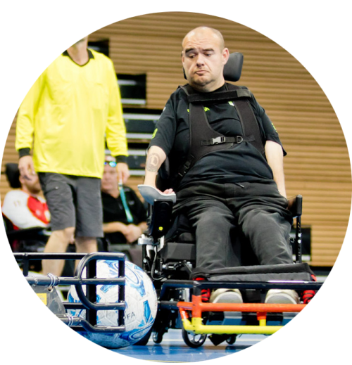 This is a photo of Torsten with a Heavy Duty Joystick during a football competition